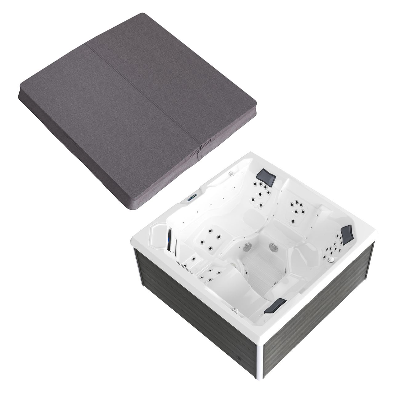 Tronitechnik Outdoor Whirlpool Spa PANAREA 210cm x 210cm mit Heizung, Hydromassage, Farblicht mit Thermoabdeckung