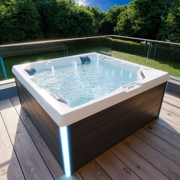 Tronitechnik Outdoor Whirlpool Spa PANAREA 210cm x 210cm mit Heizung, Hydromassage, Farblicht mit Thermoabdeckung