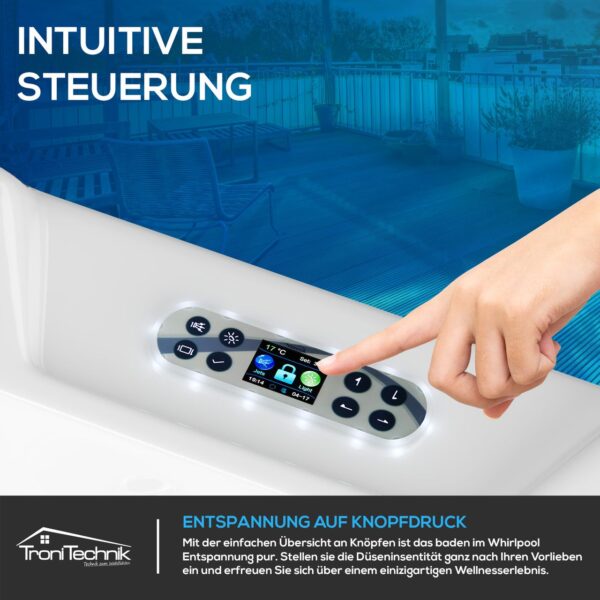 Tronitechnik Outdoor Whirlpool Spa PANAREA 210cm x 210cm mit Heizung, Hydromassage, Farblicht mit Thermoabdeckung