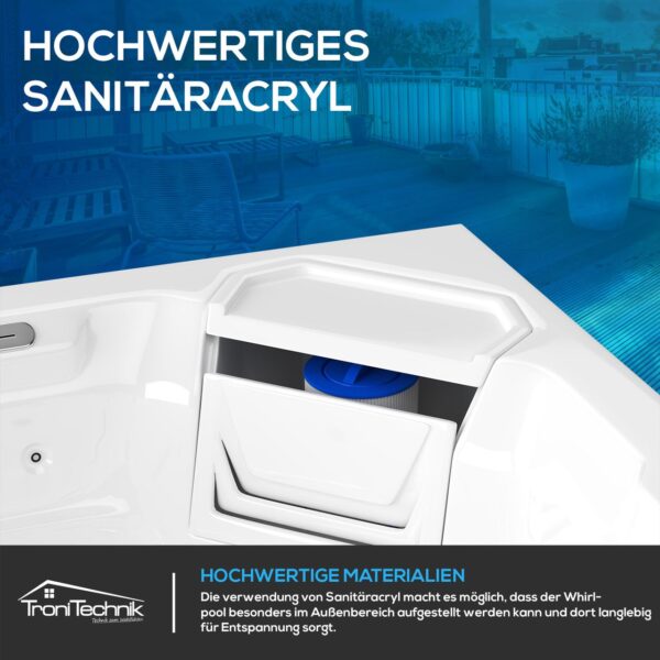Tronitechnik Outdoor Whirlpool Spa PANAREA 210cm x 210cm mit Heizung, Hydromassage, Farblicht mit Thermoabdeckung
