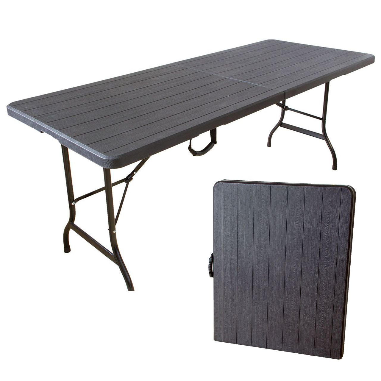 Lemodo Gartentisch in Holzoptik, Klapptisch 180 x 75 cm, Buffettisch bis 150 kg belastbar