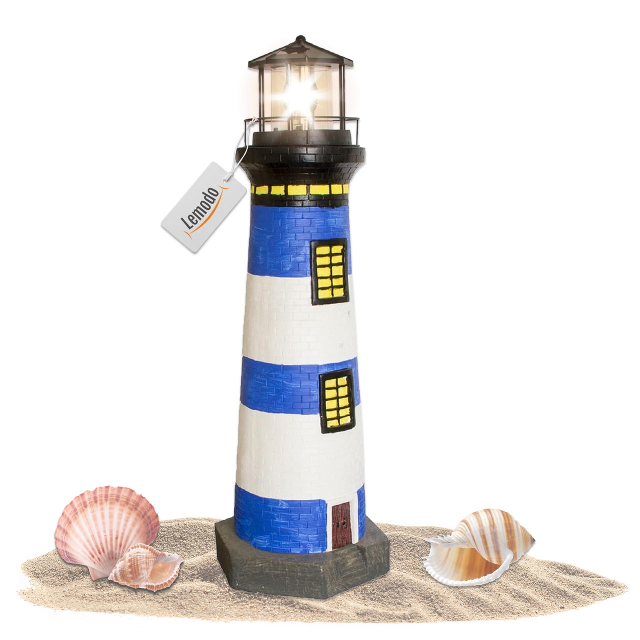 Lemodo Lemodo Gartendeko Leuchtturm mit Solar blau/weiß, handbemalte Gartenfigur 83 cm hoch