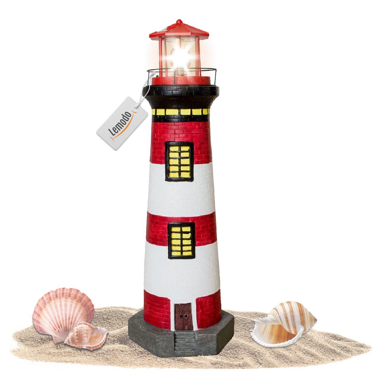Lemodo Lemodo Gartendeko Leuchtturm mit Solar rot/weiß, handbemalte Gartenfigur ca. 83 cm