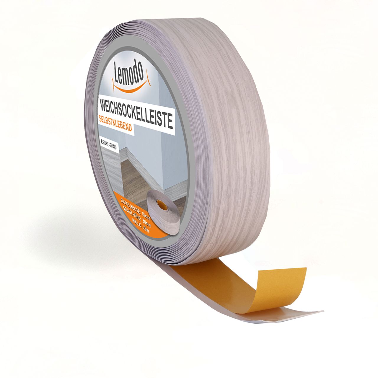 Lemodo Weichsockelleiste esche – grau, 5m Rolle
