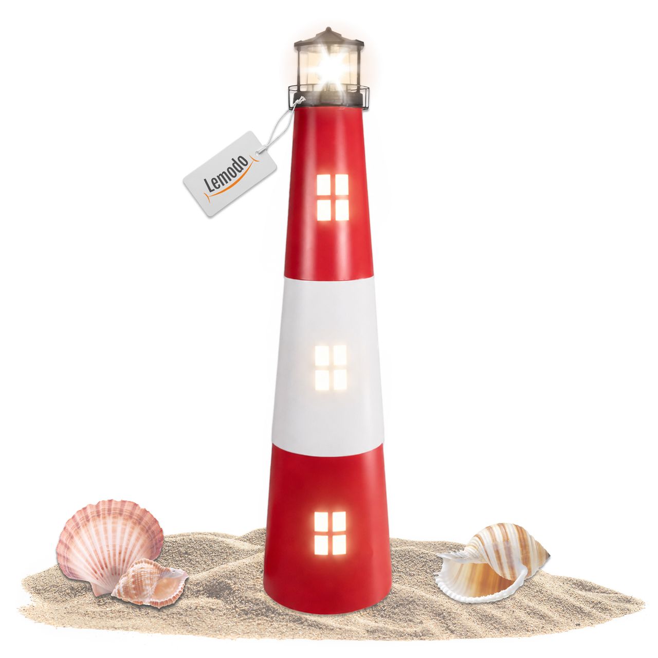Lemodo Gartendeko Solar Leuchtturm mit rotierender LED – Beleuchtung 120 cm hoch
