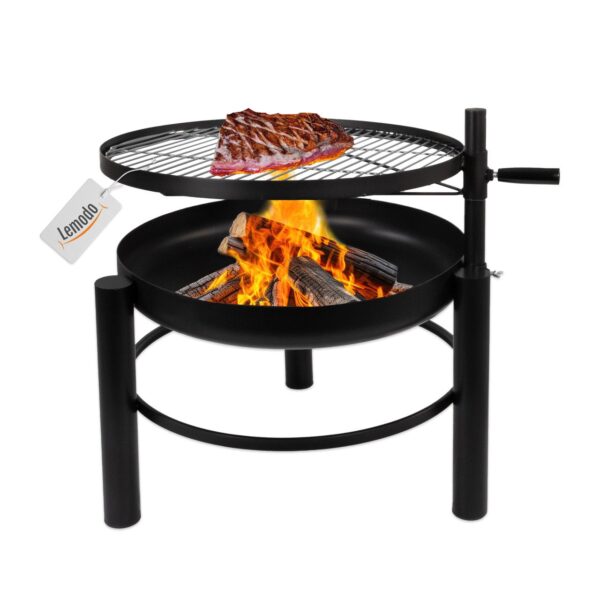 Lemodo Feuerschale mit Grillrost, Schwenkgrill höhenverstellbar Ø60cm Stahl