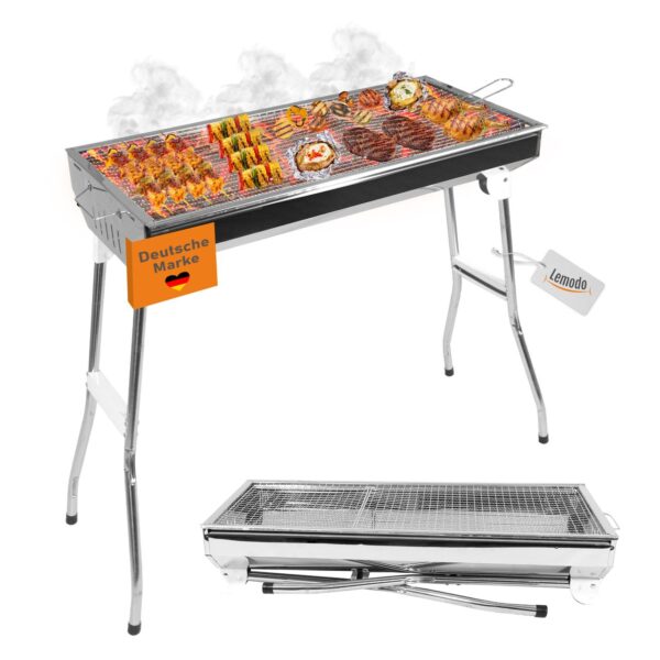 Lemodo Klappbarer Holzkohlegrill, Campinggrill Edelstahl, Reisegrill für BBQ