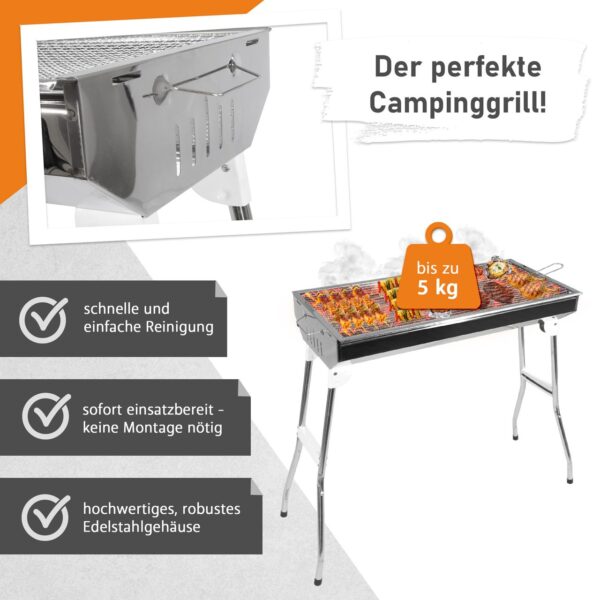 Lemodo Klappbarer Holzkohlegrill, Campinggrill Edelstahl, Reisegrill für BBQ
