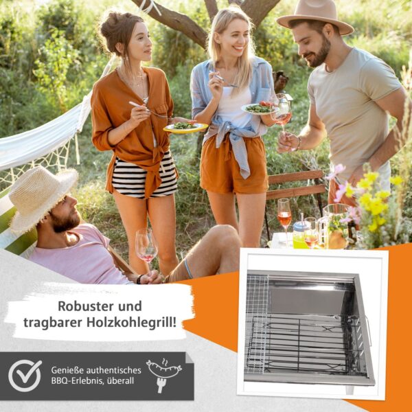 Lemodo Klappbarer Holzkohlegrill, Campinggrill Edelstahl, Reisegrill für BBQ