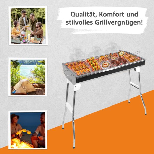 Lemodo Klappbarer Holzkohlegrill, Campinggrill Edelstahl, Reisegrill für BBQ