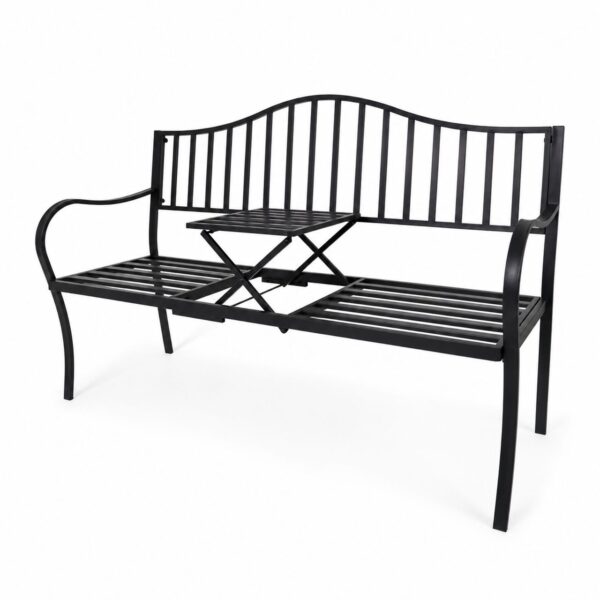 Lemodo Gartenbank mit Tisch klappbar aus Metall Schwarz für Balkon und Terrasse