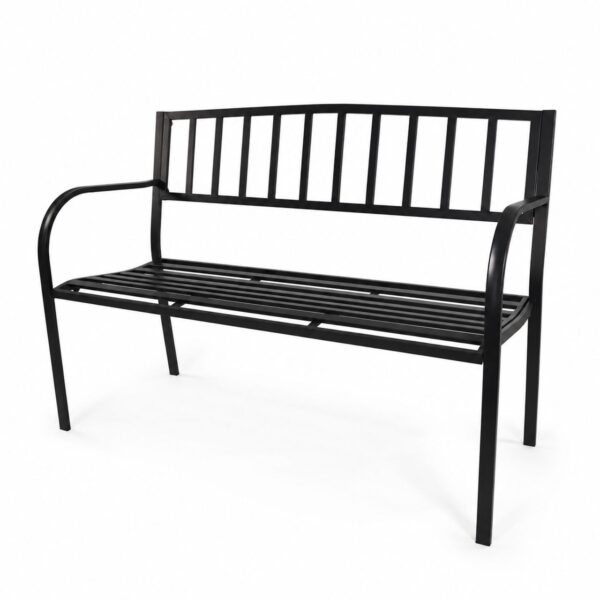 Lemodo Gartenbank Metall Schwarz 2 – Sitzer, 128 cm für Garten und Terrasse