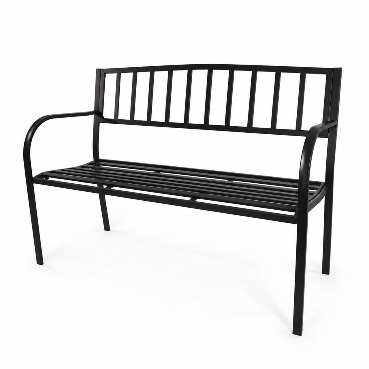 Lemodo Gartenbank Metall Schwarz 2 – Sitzer, 128 cm für Garten und Terrasse