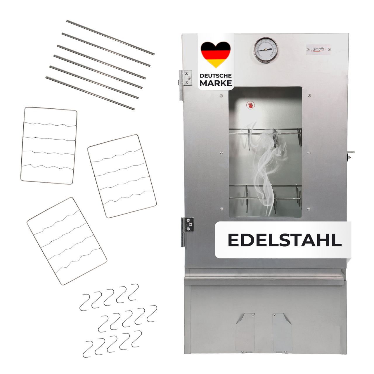 Lemodo Räucherofen Edelstahl 201, 80 cm hoch mit höhenverstellbaren Auflagen