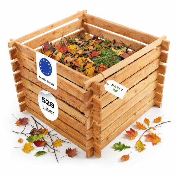 Lemodo Holzkomposter natur 100x100cm Lärche für Garten Stecksystem langlebig