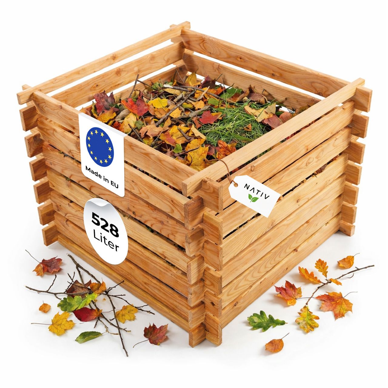 Lemodo Holzkomposter natur 100x100cm Lärche für Garten Stecksystem langlebig