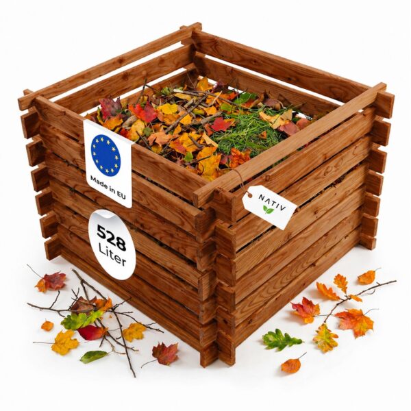 Lemodo Holzkomposter braun 100x100cm Lärche für Garten Stecksystem langlebig