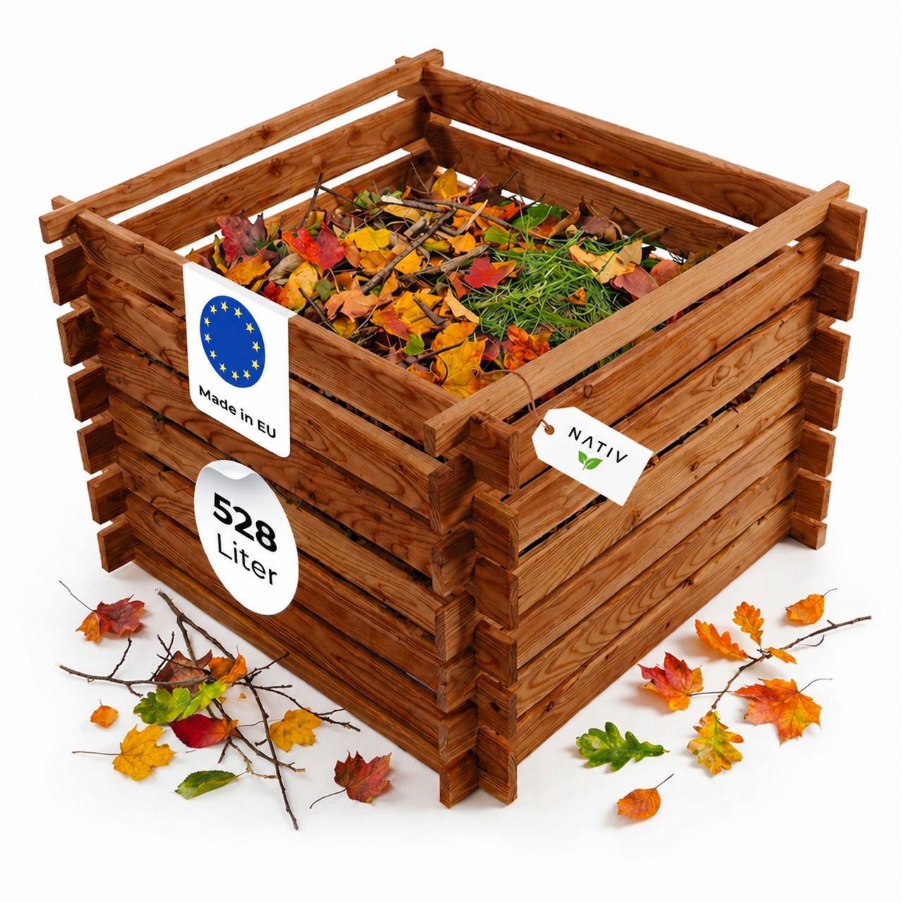 Lemodo Holzkomposter braun 100x100cm Lärche für Garten Stecksystem langlebig