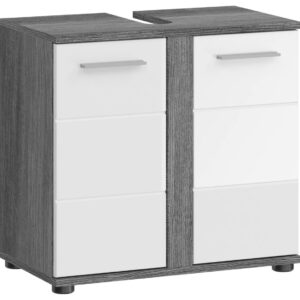 Waschbeckenunterschrank BLAKE Rauchsilber Nachbildung weiß Hochglanz B/H/T: ca. 60x57x34 cm