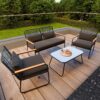 Garmio Sitzgruppe Polyrattan Gartenmöbel Set 4 – teilig Balkonmöbel mit Sitzbank und Stühlen, Glastisch