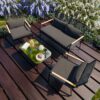 Garmio Sitzgruppe Polyrattan Gartenmöbel Set 4 – teilig Balkonmöbel mit Sitzbank und Stühlen, Glastisch