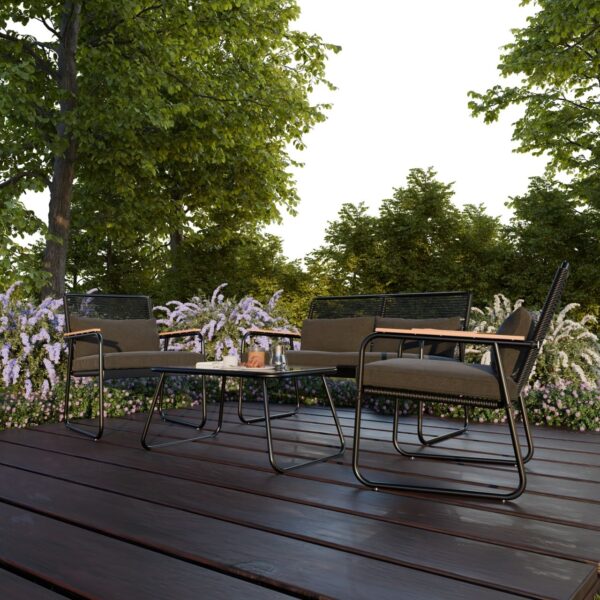 Garmio Sitzgruppe Polyrattan Gartenmöbel Set 4 – teilig Balkonmöbel mit Sitzbank und Stühlen, Glastisch