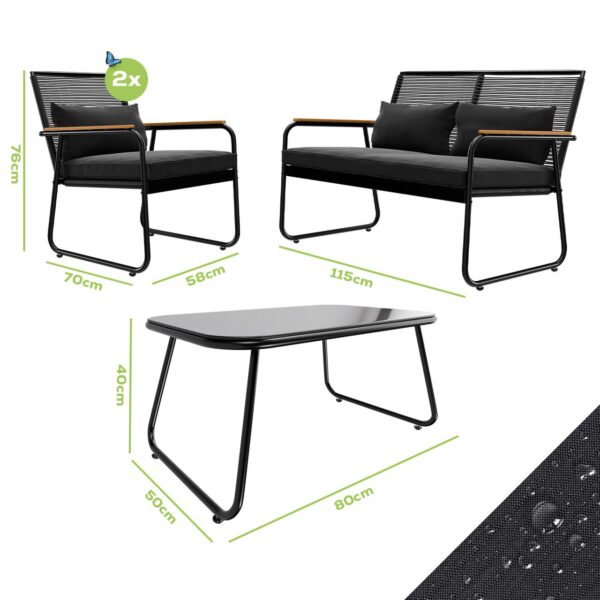 Garmio Sitzgruppe Polyrattan Gartenmöbel Set 4 – teilig Balkonmöbel mit Sitzbank und Stühlen, Glastisch