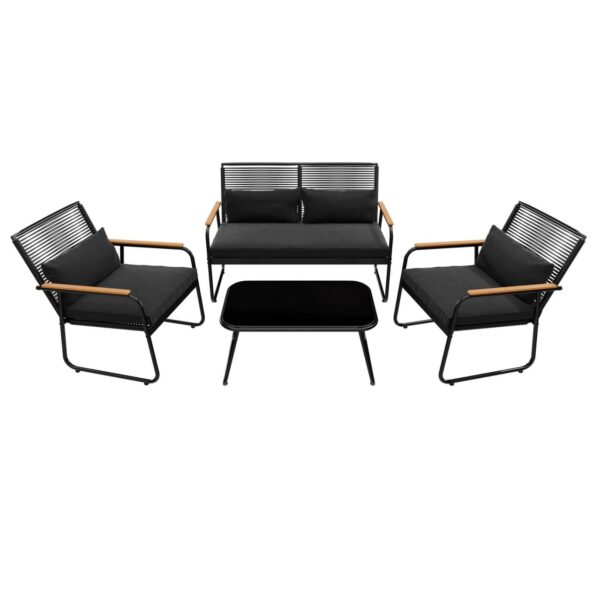 Garmio Sitzgruppe Polyrattan Gartenmöbel Set 4 – teilig Balkonmöbel mit Sitzbank und Stühlen, Glastisch