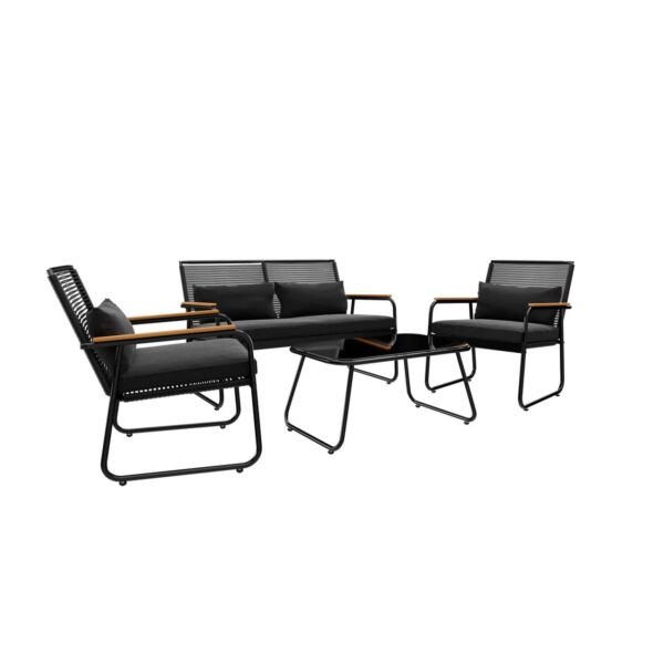 Garmio Sitzgruppe Polyrattan Gartenmöbel Set 4 – teilig Balkonmöbel mit Sitzbank und Stühlen, Glastisch