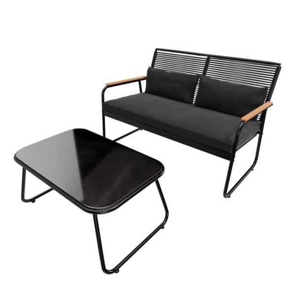 Garmio Sitzgruppe Polyrattan Gartenmöbel Set 4 – teilig Balkonmöbel mit Sitzbank und Stühlen, Glastisch