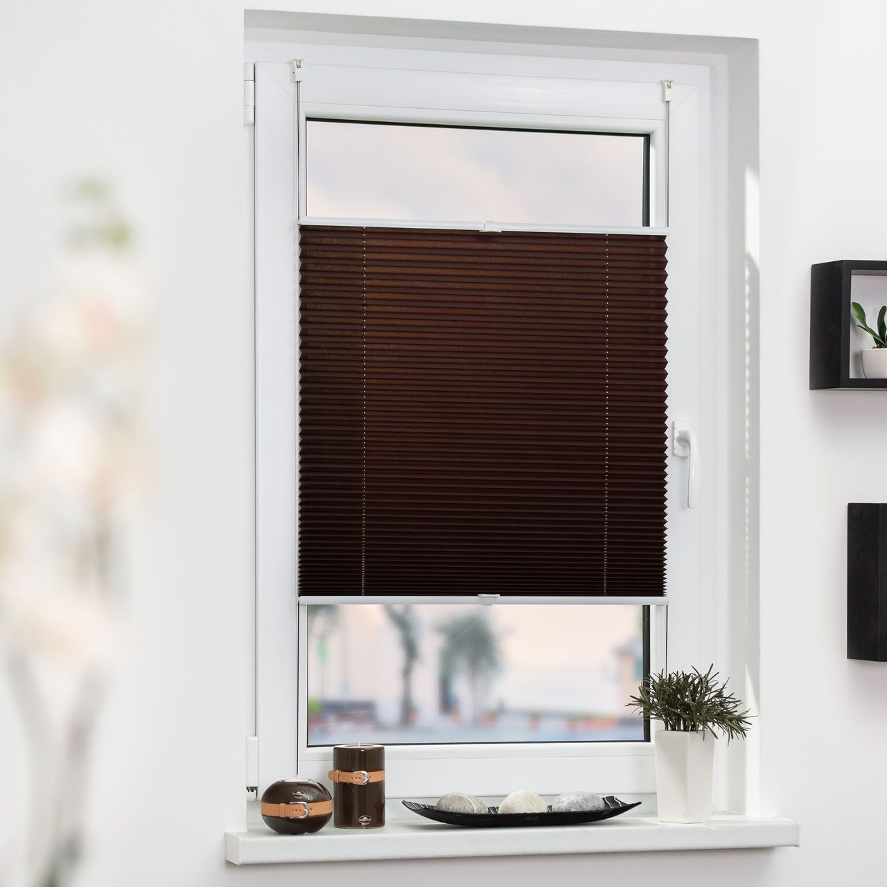 Lichtblick Plissee Klemmfix, ohne Bohren, verspannt – Braun, 45 cm x 130 cm (B x L)
