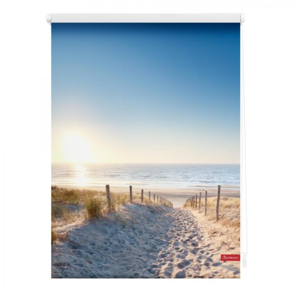 Lichtblick Rollo Klemmfix, ohne Bohren, blickdicht, Ostseestrand – Blau, 60 x 150 cm (B x L)