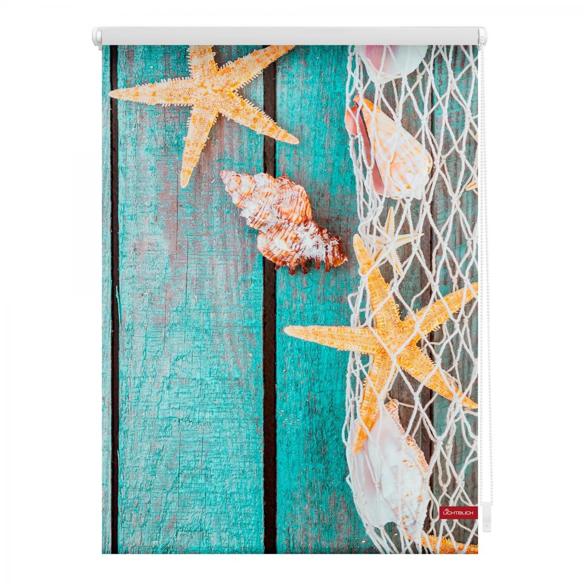 Lichtblick Rollo Klemmfix, ohne Bohren, blickdicht, bretter Beach – Petrol, 80 x 150 cm (B x L)