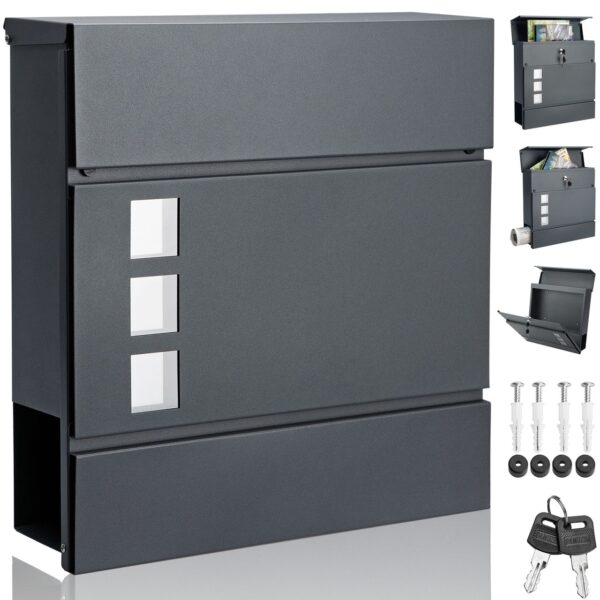 monzana Briefkasten Designer mit Sichtfenster 37 x 36, 5 x 11cm anthrazit