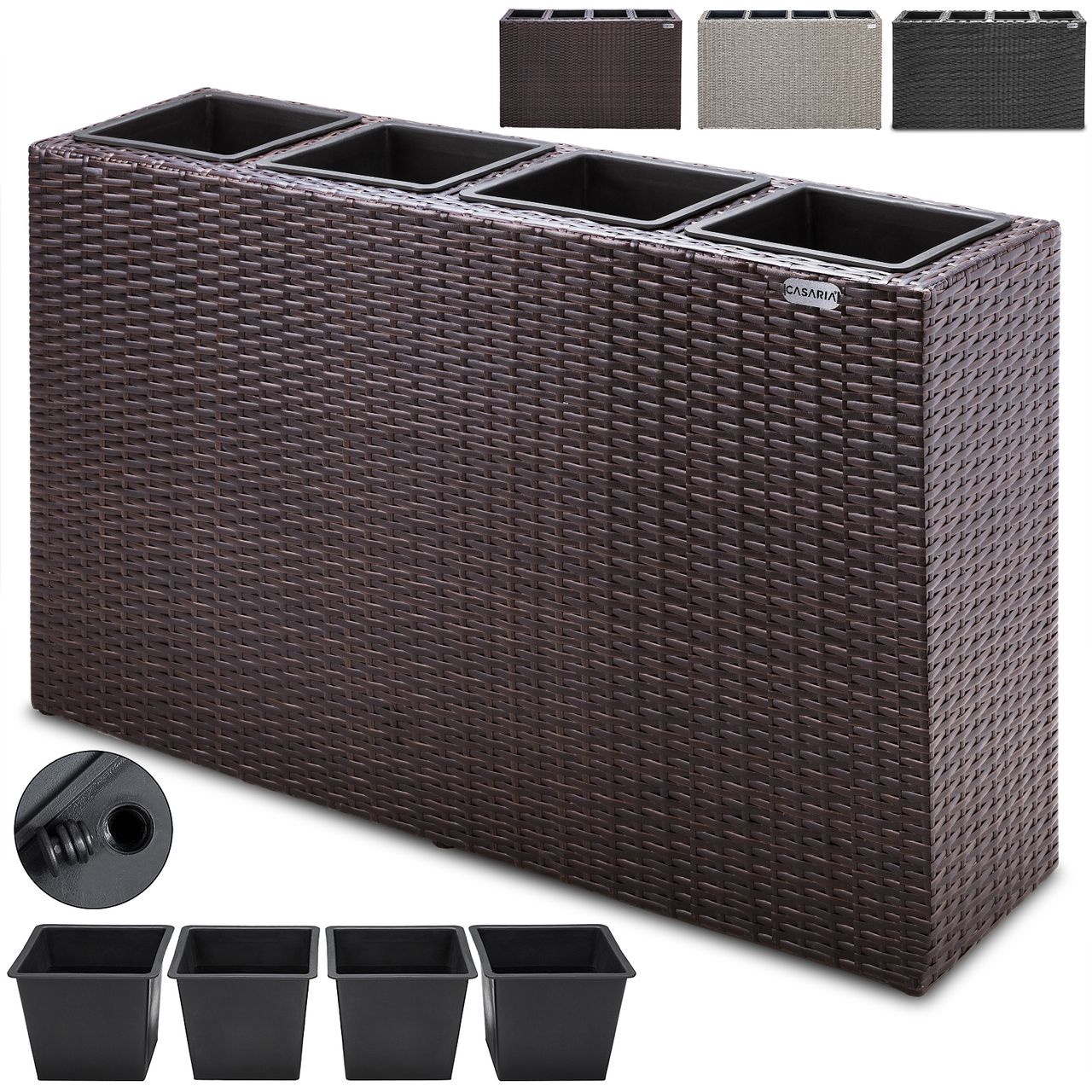 Casaria Casaria Blumenkasten Polyrattan 4er 95 x 60 x 27cm creme