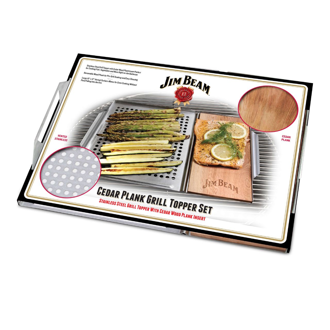 Jim Beam Edelstahl Grillauflage mit Zedernholz – Platte