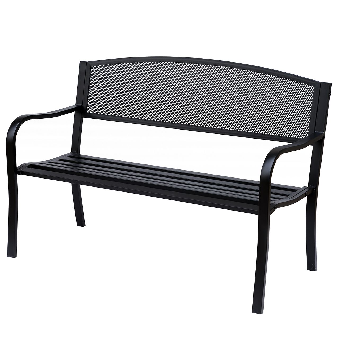 Outsunny Gartenbank Sitzbank Bank 2 – Sitzer Garten Stahl Schwarz