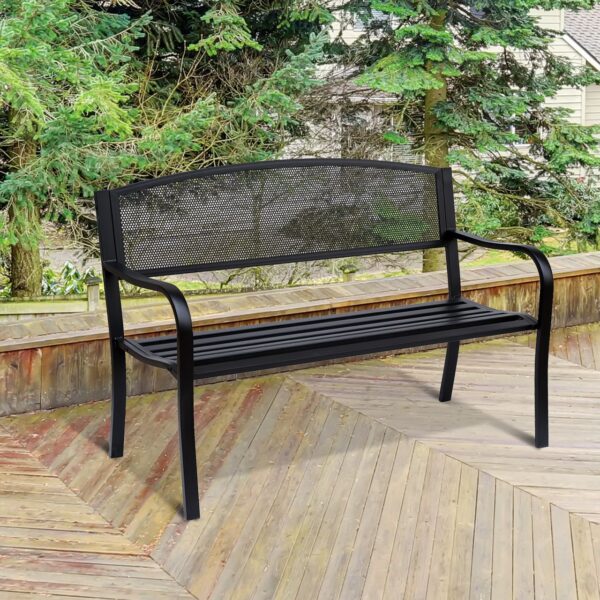 4250871248971-6 Outsunny Gartenbank Sitzbank Bank 2 – Sitzer Garten Stahl Schwarz