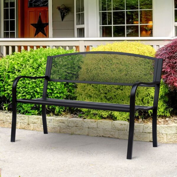 4250871248971-7 Outsunny Gartenbank Sitzbank Bank 2 – Sitzer Garten Stahl Schwarz