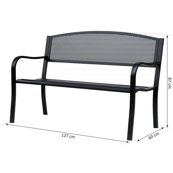 4250871248971-8 Outsunny Gartenbank Sitzbank Bank 2 – Sitzer Garten Stahl Schwarz