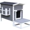 PawHut Katzenhaus grau Holz B/H/L: ca. 67x75x115 cm