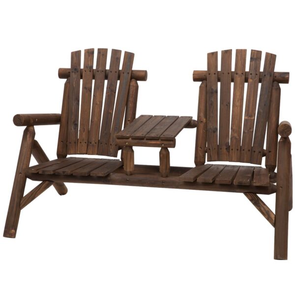 Outsunny Gartenbank mit Tisch Gartenmöbel Sitzbank 2 Stühle Massivholz Braun
