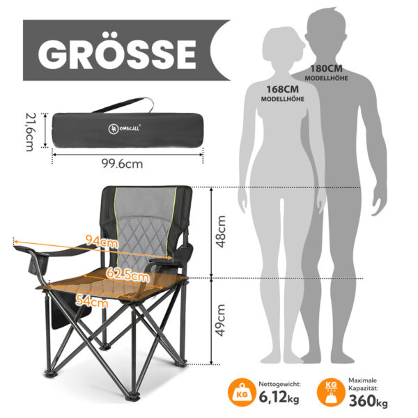 Homecall XXL Campingstuhl Übergroßer Klappstuhl, bis 360 KG, für Outdoor, Balkon, Garten