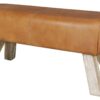 Wohnling Sitzbank braun natur Leder Echtholz B/H/T: ca. 90x43x30 cm