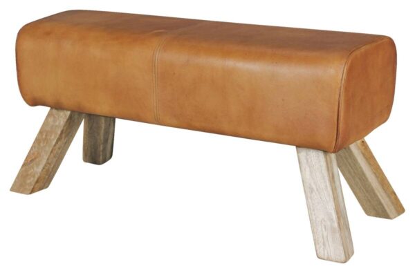 Wohnling Sitzbank braun natur Leder Echtholz B/H/T: ca. 90x43x30 cm
