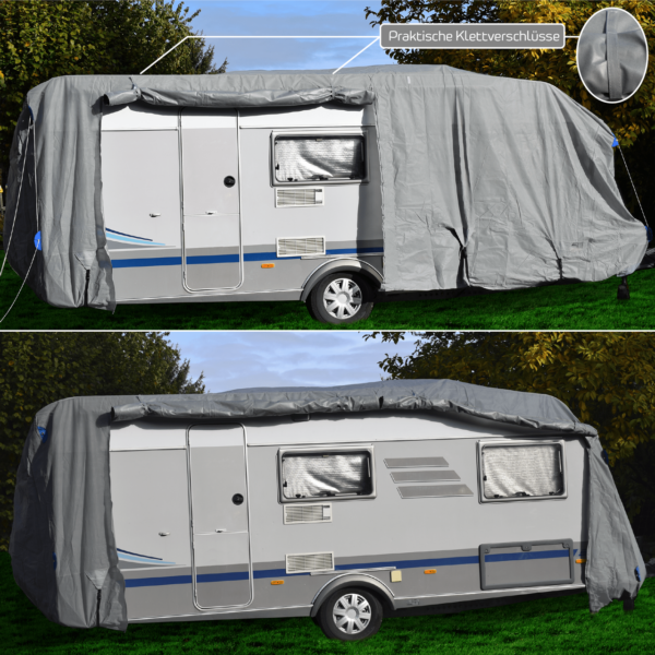GreenYard ® Wohnwagen Abdeckplane mit Reflektoren Größe L, 610 x 250 x 220 cm