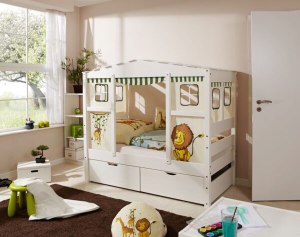 TICAA Hausbett MINI Safari Var 4 – mit 2er Schubkästen – inkl. Matratze