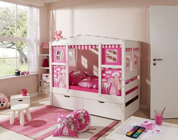 TICAA Hausbett MINI Prinzessin Rosa Var 4 – mit 2er Schubkästen – inkl. Matratze