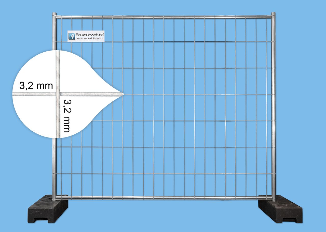 Bauzaunwelt 5 x Bauzaun 11 kg extra stabil 2, 20 x 2, 00 m – Drahtstärke 3, 2 mm