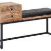 Wohnling Sitzbank natur schwarz schwarz Echtholz Leder Eisen B/H/T: ca. 100x60x35 cm